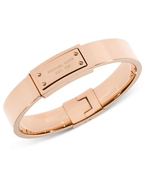 michael kors rose gold logo plaque linear bracelet|Michael Kors rose gold bangle.